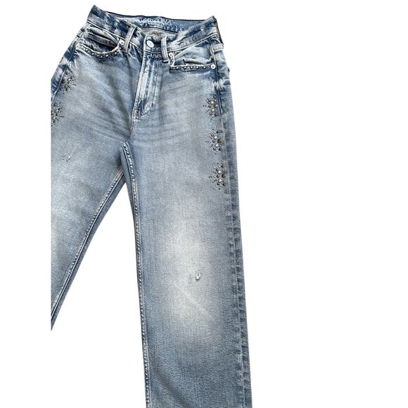 Arizona Highest Rise Straight Leg Studded Distressed Blue Jeans Size 0 - Picture 5 of 9